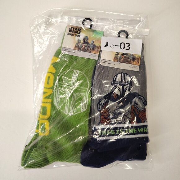 Disney Star Wars Mandalorian Blue Green Mens Crew Socks 2 Pair Sz 6-12 NWT - Picture 4 of 4